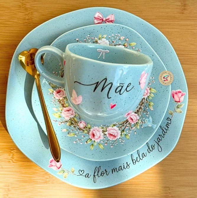 Louça azul xícara Mãe