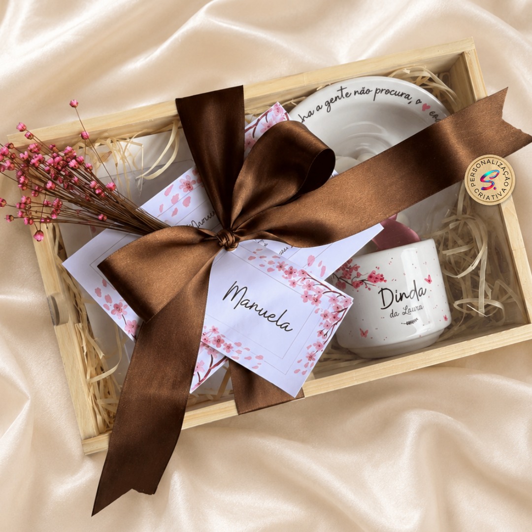 Kit padrinhos caixa com laço marrom e flores