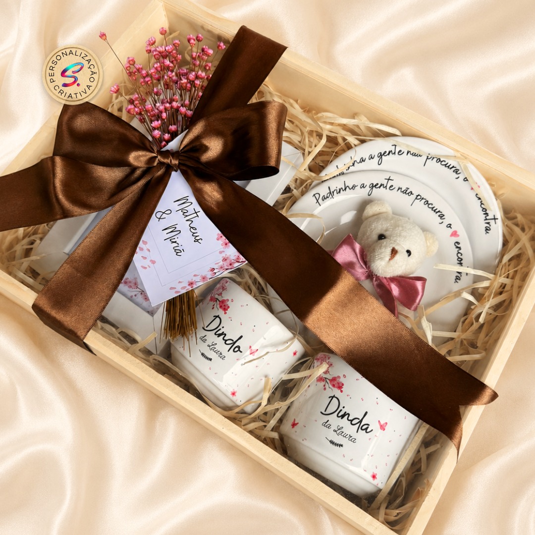 Kit padrinhos caixa completa com laço marrom